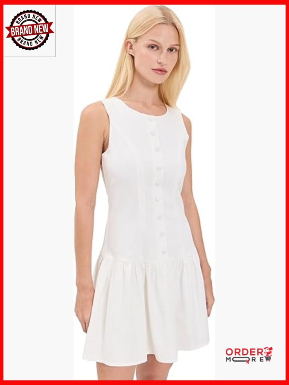 Mini Linen Blend Shift Dress with Pleated Skirt